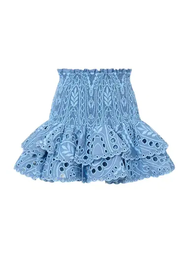 Charo Ruiz Nerissa Tiered Shirred Broderie Anglaise Cotton-blend Mini Skirt | Thumbnail 1 Charo Ruiz Nerissa Tiered Shirred Broderie Anglaise Cotton-blend Mini Skirt | Thumbnail 1