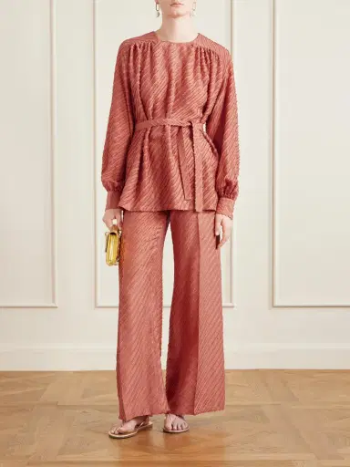 Giuliva Heritage Tea Belted Frayed Silk Blouse | Thumbnail 2 Giuliva Heritage Tea Belted Frayed Silk Blouse | Thumbnail 2