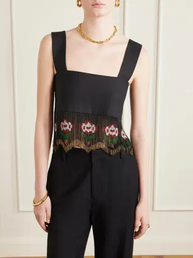 ALIX OF BOHEMIA Mia Cropped Bead-embellished Fringed Silk Top | Thumbnail 3 ALIX OF BOHEMIA Mia Cropped Bead-embellished Fringed Silk Top | Thumbnail 3