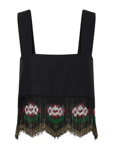 ALIX OF BOHEMIA Mia Cropped Bead-embellished Fringed Silk Top | Thumbnail 1 ALIX OF BOHEMIA Mia Cropped Bead-embellished Fringed Silk Top | Thumbnail 1