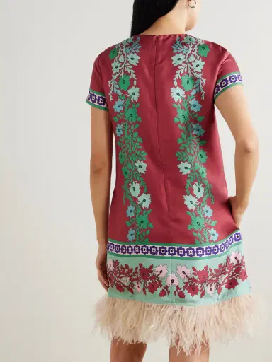 La DoubleJ Swing Feather-trimmed Printed Silk-twill Mini Dress | Thumbnail 3 La DoubleJ Swing Feather-trimmed Printed Silk-twill Mini Dress | Thumbnail 3