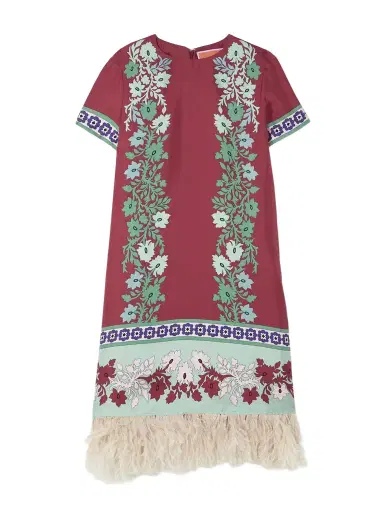 La DoubleJ Swing Feather-trimmed Printed Silk-twill Mini Dress | Thumbnail 1 La DoubleJ Swing Feather-trimmed Printed Silk-twill Mini Dress | Thumbnail 1