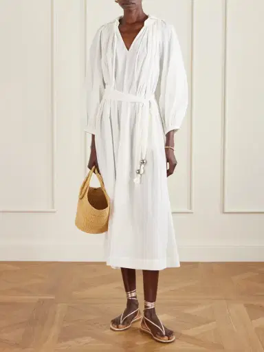 Lisa Marie Fernandez Poet Embellished Belted Cotton-voile Midi Dress | Thumbnail 2 Lisa Marie Fernandez Poet Embellished Belted Cotton-voile Midi Dress | Thumbnail 2