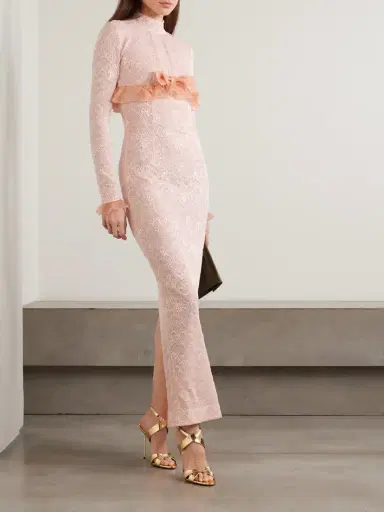 Alessandra Rich Bow-embellished Ruffled Silk Organza-trimmed Stretch-lace Gown | Thumbnail 2 Alessandra Rich Bow-embellished Ruffled Silk Organza-trimmed Stretch-lace Gown | Thumbnail 2
