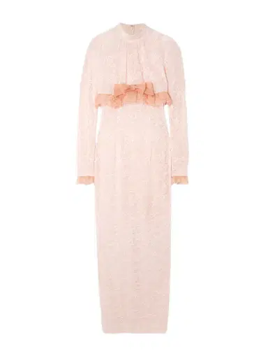 Alessandra Rich Bow-embellished Ruffled Silk Organza-trimmed Stretch-lace Gown | Thumbnail 1 Alessandra Rich Bow-embellished Ruffled Silk Organza-trimmed Stretch-lace Gown | Thumbnail 1