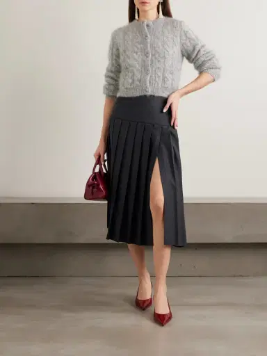 Alessandra Rich Pleated Wool-flannel Midi Skirt | Thumbnail 2 Alessandra Rich Pleated Wool-flannel Midi Skirt | Thumbnail 2