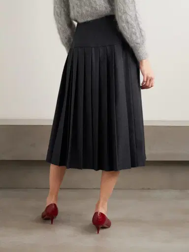 Alessandra Rich Pleated Wool-flannel Midi Skirt | Thumbnail 3 Alessandra Rich Pleated Wool-flannel Midi Skirt | Thumbnail 3