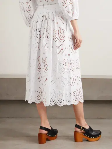 Etro Pleated Scalloped Broderie Anglaise Cotton-blend Poplin Midi Skirt | Thumbnail 4 Etro Pleated Scalloped Broderie Anglaise Cotton-blend Poplin Midi Skirt | Thumbnail 4