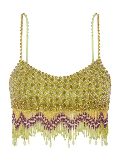 BODE Bottleglass Cropped Fringed Beaded Satin Top | Thumbnail 1 BODE Bottleglass Cropped Fringed Beaded Satin Top | Thumbnail 1