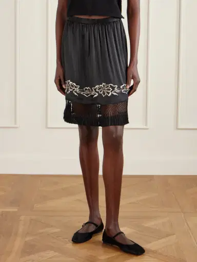 BODE Phantasm Fringed Embroidered Silk-satin Mini Skirt | Thumbnail 3 BODE Phantasm Fringed Embroidered Silk-satin Mini Skirt | Thumbnail 3