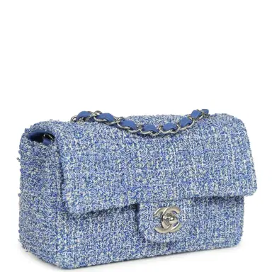 Chanel Chanel Mini Rectangular Flap Bag Blue and White Tweed Silver Hardware | Thumbnail 2 Chanel Chanel Mini Rectangular Flap Bag Blue and White Tweed Silver Hardware | Thumbnail 2