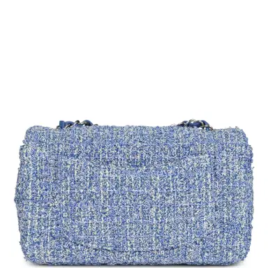 Chanel Chanel Mini Rectangular Flap Bag Blue and White Tweed Silver Hardware | Thumbnail 4 Chanel Chanel Mini Rectangular Flap Bag Blue and White Tweed Silver Hardware | Thumbnail 4