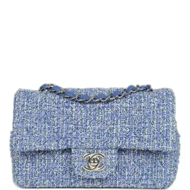 Chanel Chanel Mini Rectangular Flap Bag Blue and White Tweed Silver Hardware | Thumbnail 1 Chanel Chanel Mini Rectangular Flap Bag Blue and White Tweed Silver Hardware | Thumbnail 1