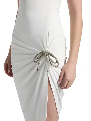 AREA Women's Crystal Knot Draped Midi-Dress - White | Thumbnail 6 AREA Women's Crystal Knot Draped Midi-Dress - White | Thumbnail 6