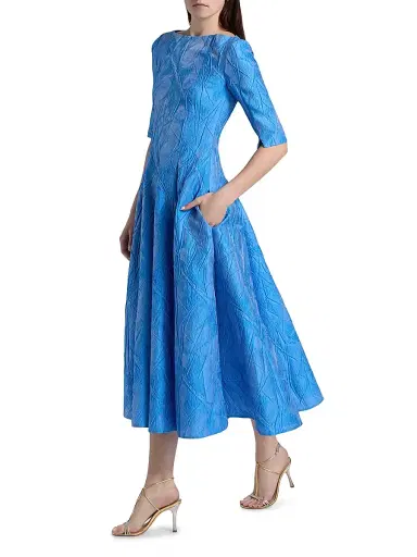 Talbot Runhof Women's Brocade Boatneck Tea-Length Dress - Periwinkle - Size 4 | Thumbnail 2 Talbot Runhof Women's Brocade Boatneck Tea-Length Dress - Periwinkle - Size 4 | Thumbnail 2