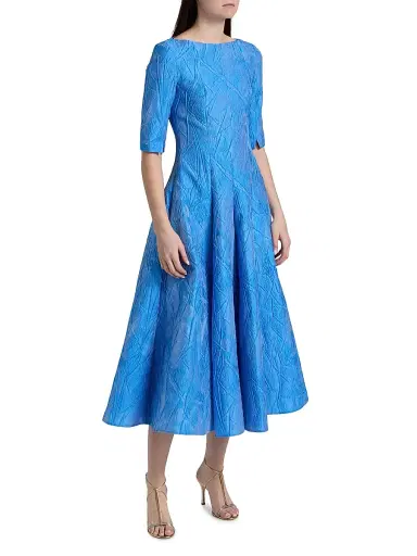 Talbot Runhof Women's Brocade Boatneck Tea-Length Dress - Periwinkle - Size 4 | Thumbnail 4 Talbot Runhof Women's Brocade Boatneck Tea-Length Dress - Periwinkle - Size 4 | Thumbnail 4