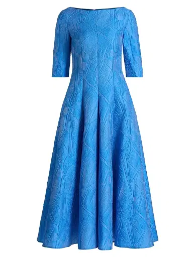 Talbot Runhof Women's Brocade Boatneck Tea-Length Dress - Periwinkle - Size 4 | Thumbnail 1 Talbot Runhof Women's Brocade Boatneck Tea-Length Dress - Periwinkle - Size 4 | Thumbnail 1