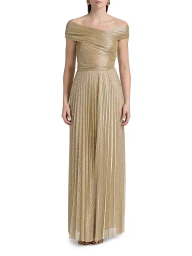 Talbot Runhof Women's Metallic Pin Dot Off-The-Shoulder Gown | Thumbnail 3 Talbot Runhof Women's Metallic Pin Dot Off-The-Shoulder Gown | Thumbnail 3