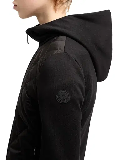 Moncler Women's Down-Filled Zip-Up Hooded Sweatshirt in Cotton Fleece - Black - Size XL | Thumbnail 4 Moncler Women's Down-Filled Zip-Up Hooded Sweatshirt in Cotton Fleece - Black - Size XL | Thumbnail 4