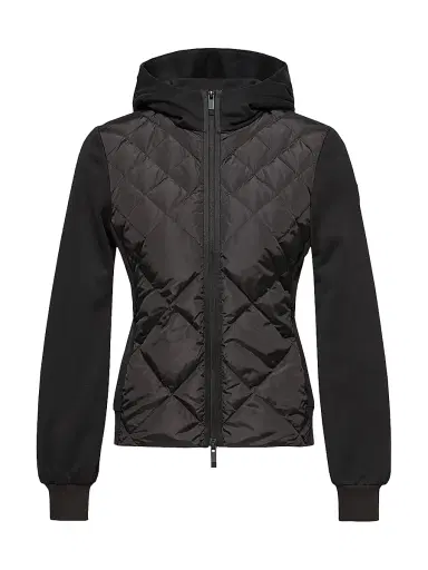 Moncler Women's Down-Filled Zip-Up Hooded Sweatshirt in Cotton Fleece - Black - Size XL | Thumbnail 1 Moncler Women's Down-Filled Zip-Up Hooded Sweatshirt in Cotton Fleece - Black - Size XL | Thumbnail 1