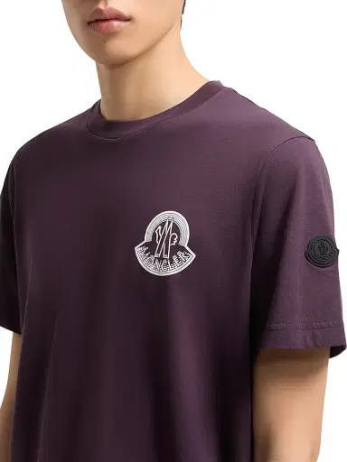Moncler Men's Crew Neck T-Shirt in Cotton Jersey - Grape Red | Thumbnail 4 Moncler Men's Crew Neck T-Shirt in Cotton Jersey - Grape Red | Thumbnail 4