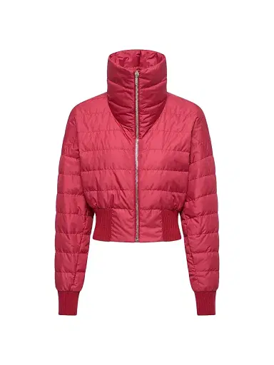 Moncler Women's + Rick Owens Cropped Puffer Jacket - Berry Red - Size Medium | Thumbnail 1 Moncler Women's + Rick Owens Cropped Puffer Jacket - Berry Red - Size Medium | Thumbnail 1
