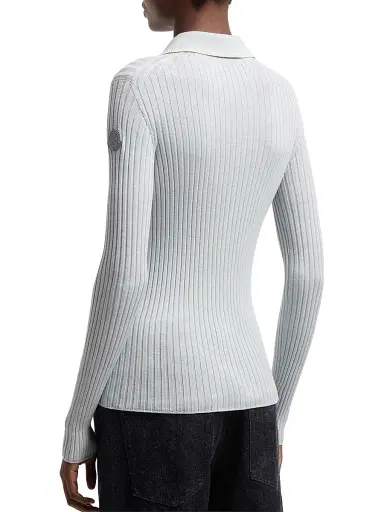 Moncler Women's Polo Shirt in Wool - Ice Blue - Size Large | Thumbnail 3 Moncler Women's Polo Shirt in Wool - Ice Blue - Size Large | Thumbnail 3