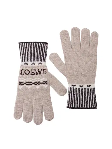 Loewe Women's Fair Isle-Inspired Logo Wool-Blend Gloves | Thumbnail 1 Loewe Women's Fair Isle-Inspired Logo Wool-Blend Gloves | Thumbnail 1