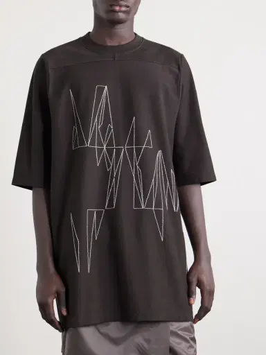 Rick Owens Moncler Oversized Logo-Appliquéd Embroidered Cotton-Jersey T-Shirt - Men | Thumbnail 3 Rick Owens Moncler Oversized Logo-Appliquéd Embroidered Cotton-Jersey T-Shirt - Men | Thumbnail 3