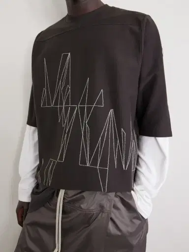 Rick Owens Moncler Oversized Logo-Appliquéd Embroidered Cotton-Jersey T-Shirt - Men | Thumbnail 5 Rick Owens Moncler Oversized Logo-Appliquéd Embroidered Cotton-Jersey T-Shirt - Men | Thumbnail 5