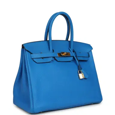 HERMÈS Pre-owned Hermes Birkin 35 Bleu Hydra Clemence Gold Hardware | Thumbnail 2 HERMÈS Pre-owned Hermes Birkin 35 Bleu Hydra Clemence Gold Hardware | Thumbnail 2