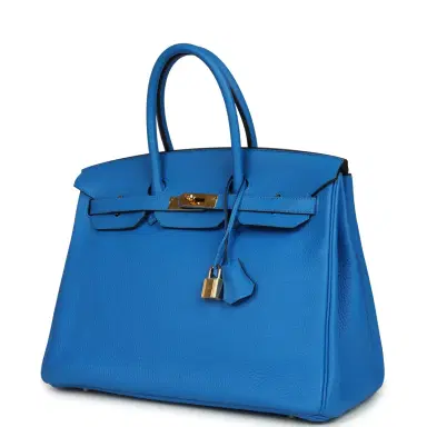 HERMÈS Pre-owned Hermes Birkin 35 Bleu Hydra Clemence Gold Hardware | Thumbnail 5 HERMÈS Pre-owned Hermes Birkin 35 Bleu Hydra Clemence Gold Hardware | Thumbnail 5