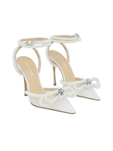 Mach & Mach Women's 110MM Embellished Double Bow Mesh Pumps - White | Thumbnail 2 Mach & Mach Women's 110MM Embellished Double Bow Mesh Pumps - White | Thumbnail 2
