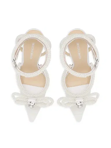 Mach & Mach Women's 110MM Embellished Double Bow Mesh Pumps - White | Thumbnail 4 Mach & Mach Women's 110MM Embellished Double Bow Mesh Pumps - White | Thumbnail 4