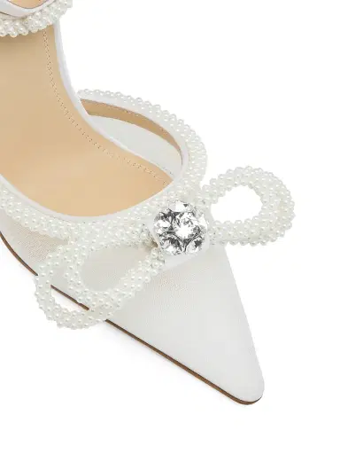 Mach & Mach Women's 110MM Embellished Double Bow Mesh Pumps - White | Thumbnail 5 Mach & Mach Women's 110MM Embellished Double Bow Mesh Pumps - White | Thumbnail 5
