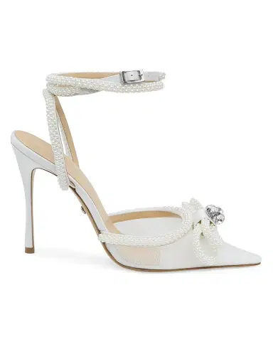 Mach & Mach Women's 110MM Embellished Double Bow Mesh Pumps - White | Thumbnail 1 Mach & Mach Women's 110MM Embellished Double Bow Mesh Pumps - White | Thumbnail 1