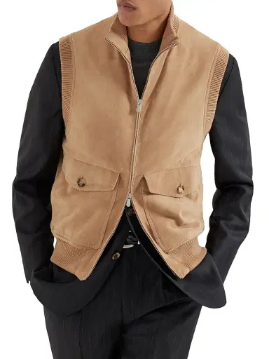 Brunello Cucinelli Men's Suede Vest with Thermore Padding | Thumbnail 2 Brunello Cucinelli Men's Suede Vest with Thermore Padding | Thumbnail 2