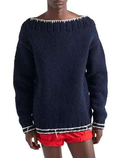 Prada Men's Wool Boat-Neck Sweater - Blue | Thumbnail 2 Prada Men's Wool Boat-Neck Sweater - Blue | Thumbnail 2