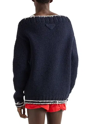 Prada Men's Wool Boat-Neck Sweater - Blue | Thumbnail 3 Prada Men's Wool Boat-Neck Sweater - Blue | Thumbnail 3