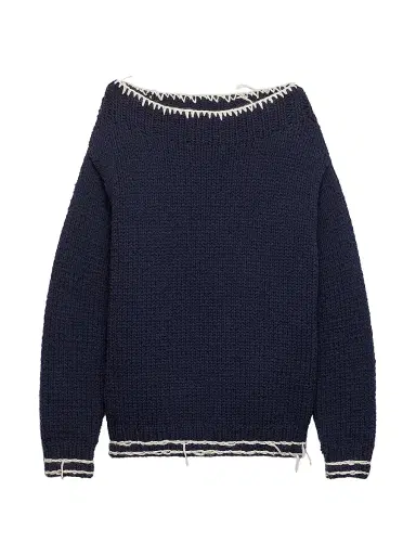 Prada Men's Wool Boat-Neck Sweater - Blue | Thumbnail 1 Prada Men's Wool Boat-Neck Sweater - Blue | Thumbnail 1