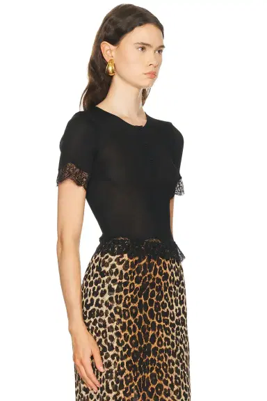 Saint Laurent Lace Short Sleeve Top | Thumbnail 2 Saint Laurent Lace Short Sleeve Top | Thumbnail 2