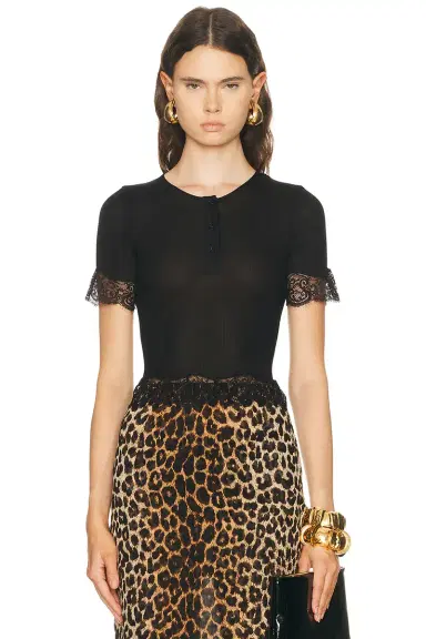 Saint Laurent Lace Short Sleeve Top | Thumbnail 1 Saint Laurent Lace Short Sleeve Top | Thumbnail 1