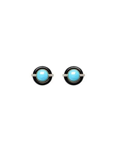 Wish Fine Jewelry 10.862ct Turquoise Black Onyx Diamond 18K Gold Earrings | Thumbnail 1 Wish Fine Jewelry 10.862ct Turquoise Black Onyx Diamond 18K Gold Earrings | Thumbnail 1