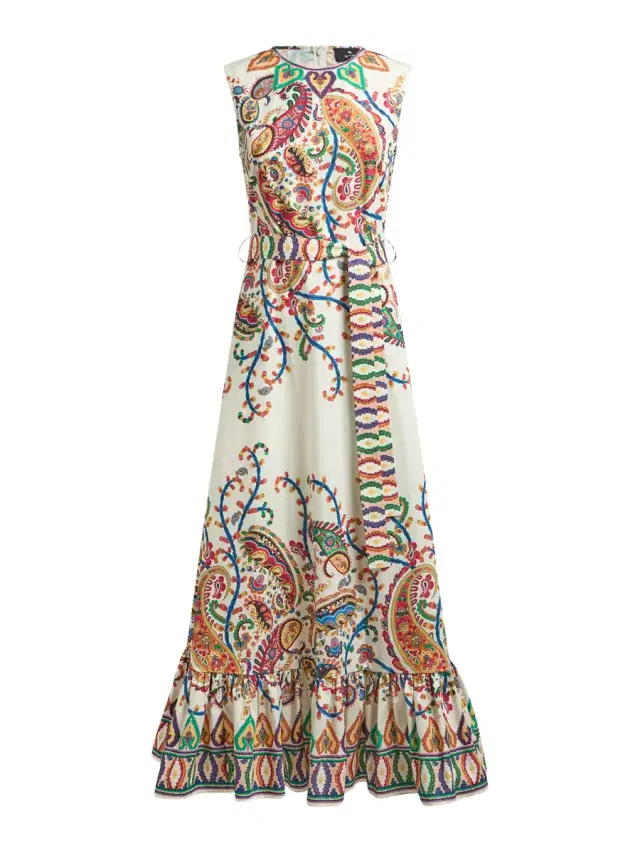 Floral Paisley A-Line Cotton Flounced Maxi Dress Floral Paisley A-Line Cotton Flounced Maxi Dress