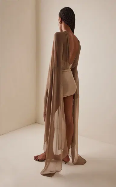 Silvia Tcherassi Kedar Chiffon-Cape Jersey Mini Dress | Thumbnail 4 Silvia Tcherassi Kedar Chiffon-Cape Jersey Mini Dress | Thumbnail 4