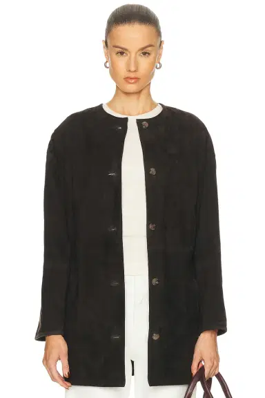Loulou de Saison Waren Oval Shaped Suede Coat | Thumbnail 1 Loulou de Saison Waren Oval Shaped Suede Coat | Thumbnail 1
