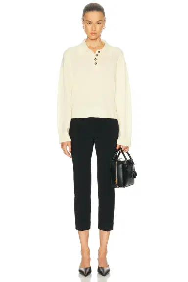 Loulou de Saison Homere Saddle Sleeve Polo Sweater | Thumbnail 4 Loulou de Saison Homere Saddle Sleeve Polo Sweater | Thumbnail 4