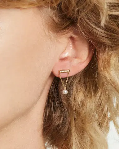 Sydney Evan 14k Diamond Bar & Pearl Earrings | Thumbnail 2 Sydney Evan 14k Diamond Bar & Pearl Earrings | Thumbnail 2