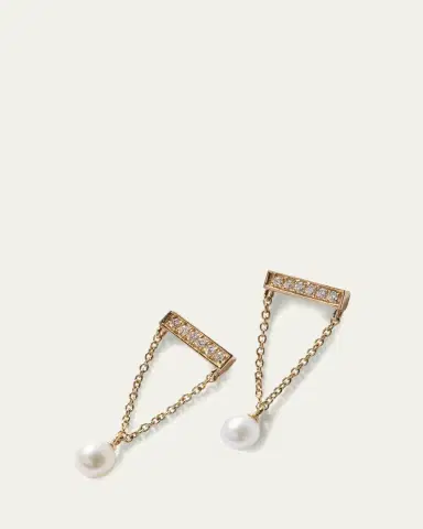 Sydney Evan 14k Diamond Bar & Pearl Earrings | Thumbnail 3 Sydney Evan 14k Diamond Bar & Pearl Earrings | Thumbnail 3