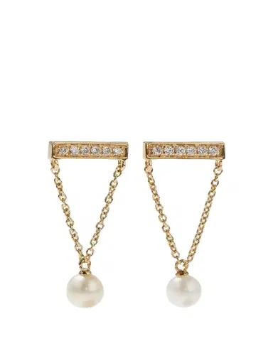 Sydney Evan 14k Diamond Bar & Pearl Earrings | Thumbnail 1 Sydney Evan 14k Diamond Bar & Pearl Earrings | Thumbnail 1
